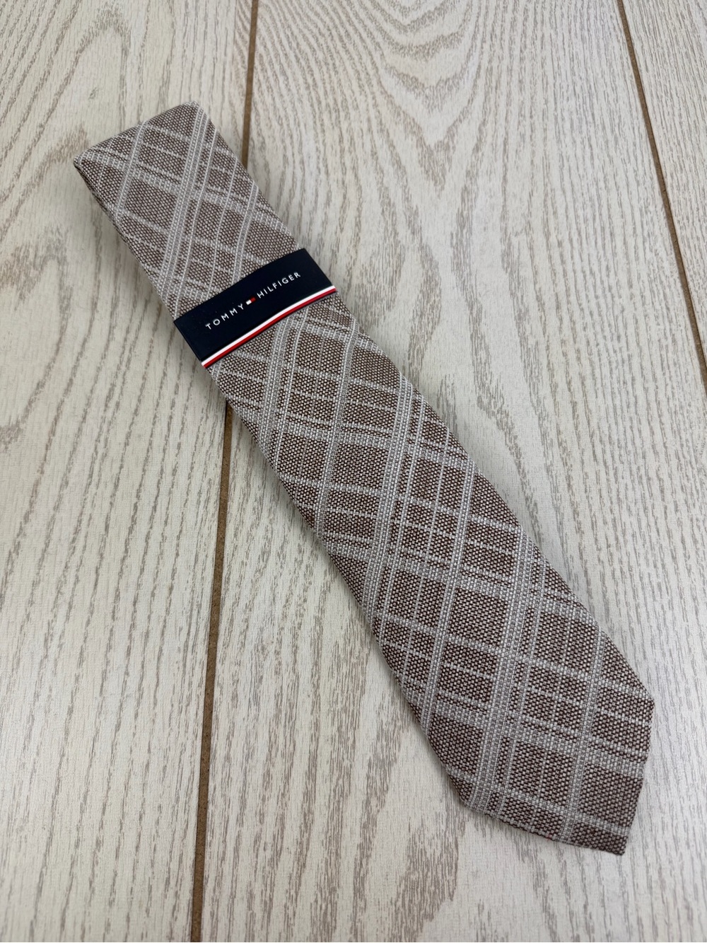 854 Tommy Hilfiger Tie Tan/Brown Plaid 271 TL09100002 Linen Poly Blend $69.50